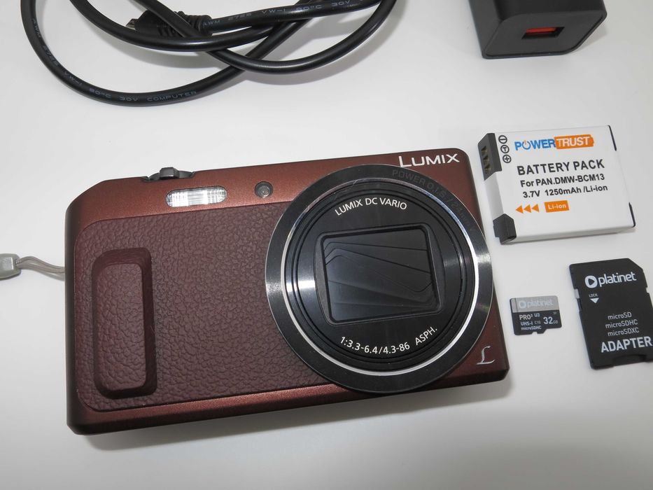 Panasonic Lumix TZ58 ултра компактен цифров фотоапарат с FULL HD, 18х оптичен зум, въртящ се дисплей за селфита, дигитална камера чисто НОВА