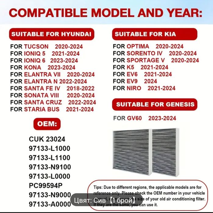 Филтър с активен въглен за автомобил