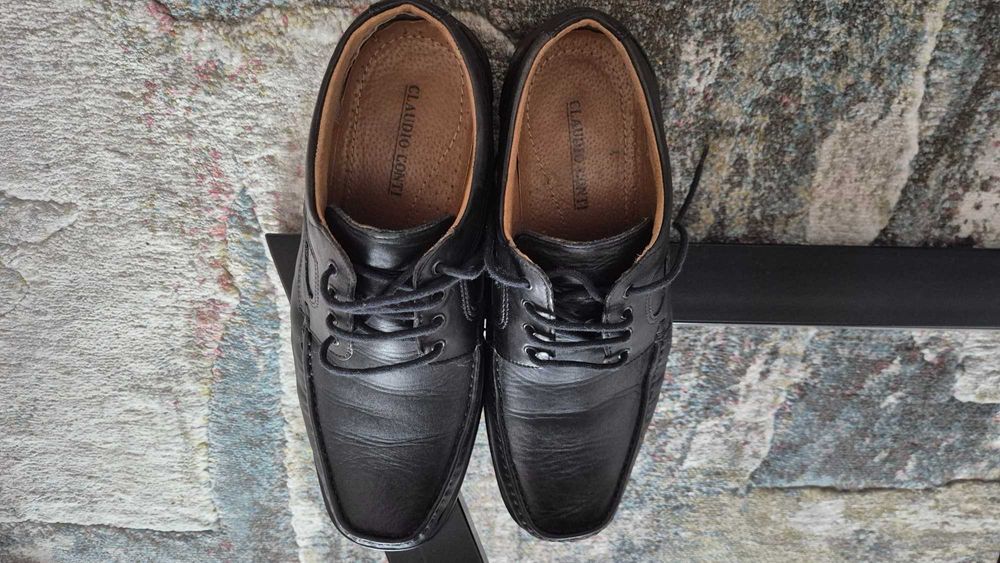 Естествена кожа Claudio Conti мъжки черни обувки тип мокасини размер42