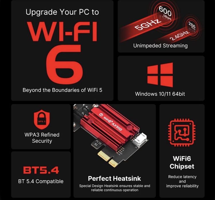 Wifi adapter pci, wifi6, ax 900