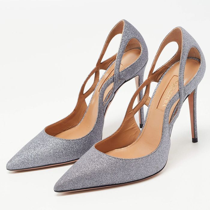 Туфли-лодочки Aquazzura Forever  Silver Glitter Cutout Pump