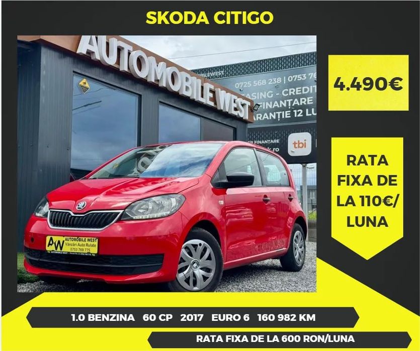 Skoda Citigo Rate cu AVANS 0| Motor fiabil | 1.0 BENZINA | Inmatriculata pe RO