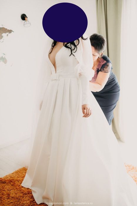 Rochie mireasa din Mikado, mâneci detașabile, buzunare