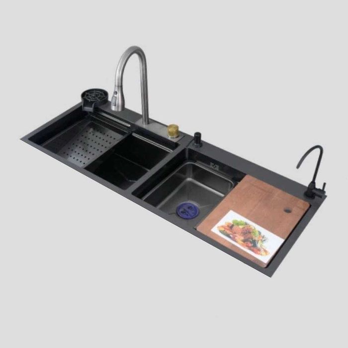 Мултифункционална кухненска мивка с две корита
