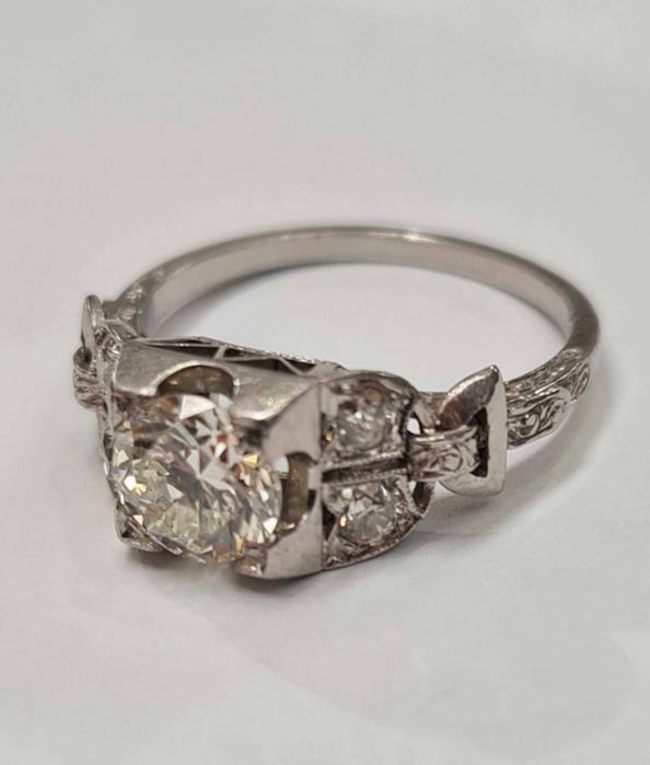 Inel din platina Art Deco original cu diamante naturale, IAU560