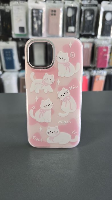 Гръб с картинка за iPhone 15 твърд кейс със силиконова рамка за защита