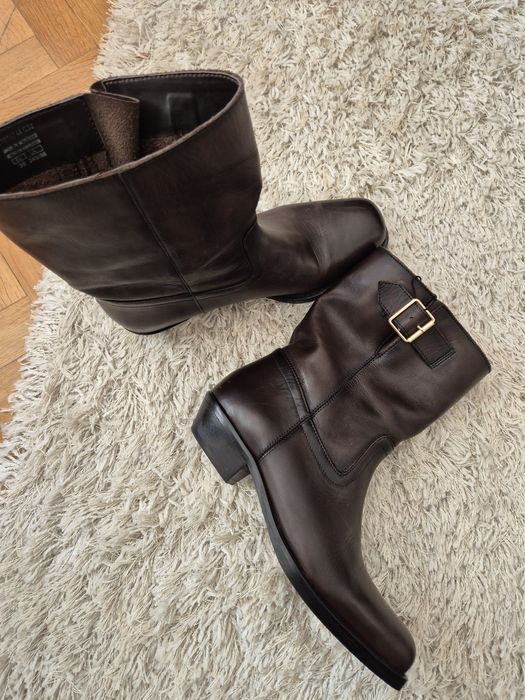 MANGO Кафяви пролетни  рокерски боти от естествена кожа