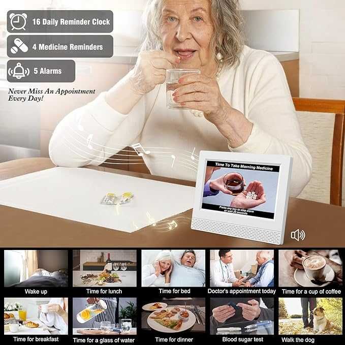 Фоторамка, часовник, календар с голям екран Ykall, 7" HD дисплей