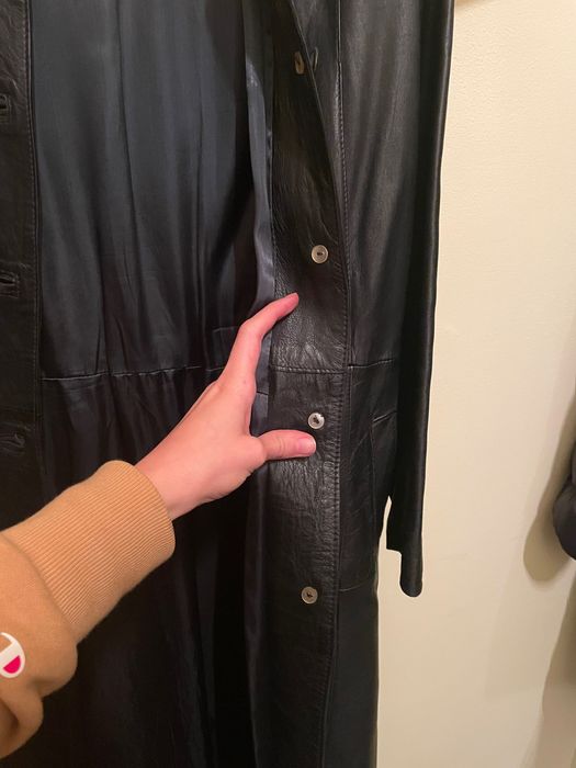 Черно Дамско кожено палто / кожен шлифер - истинска естествена кожа