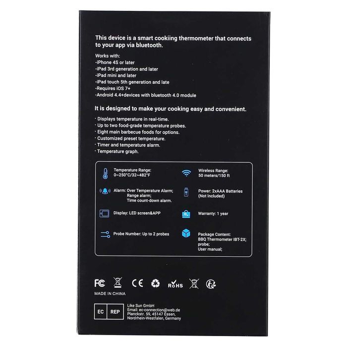 Termometru SMART Gratar/Cupt, 2 sond, Blueth+APP, REDUS de la 320RON