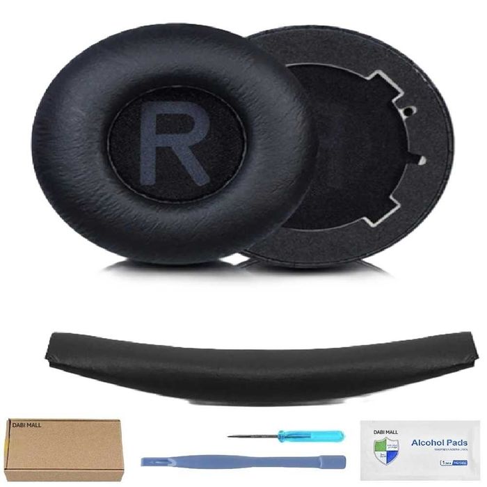 Set 2 bureti + Banda superioara pentru casti JBL Tune 680NC / Tune 670NC / Tune 660NC / Tune 600BTNC / Tune 600BT - Spuma cu memorie - Piele ecologica