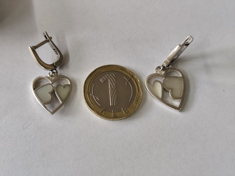 Сребърни обеци сърце със седеф 925