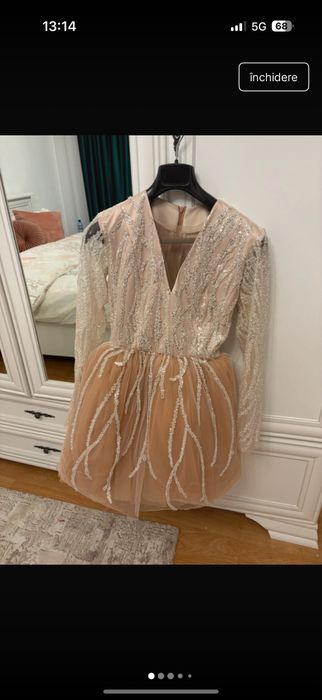 Rochie mini nude din dantela