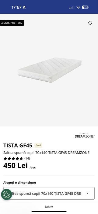 Saltea patut copii Jysk 70x140