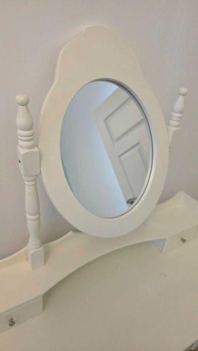 Masa de toaleta/machiaj stil Victorian, oglinda, taburet, sertare, Alb