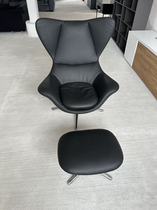 Fotoliu rotativ + taburet ( piele naturala )