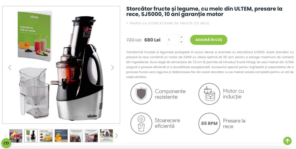 Storcător fructe și legume Biovita presare la rece SJ5000