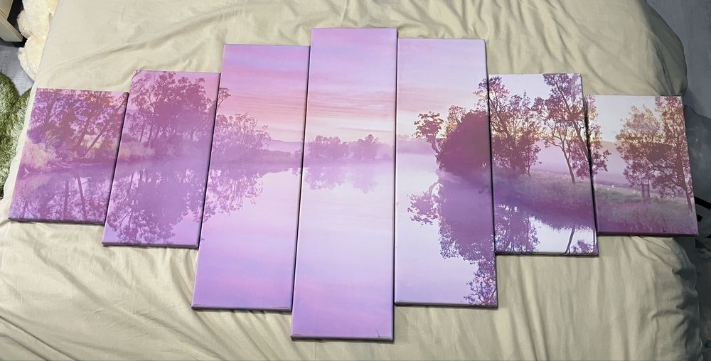 Tablou Multicanvas 7 Piese Peisaj Lacul violet, 70 × 140 cm