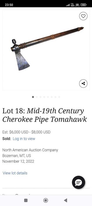 Pipe Tomahawk vintage indienii Cherokee sec. XIX