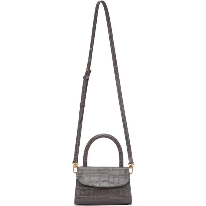 Дамска чанта BY FAR GREY croc mini top handle bag