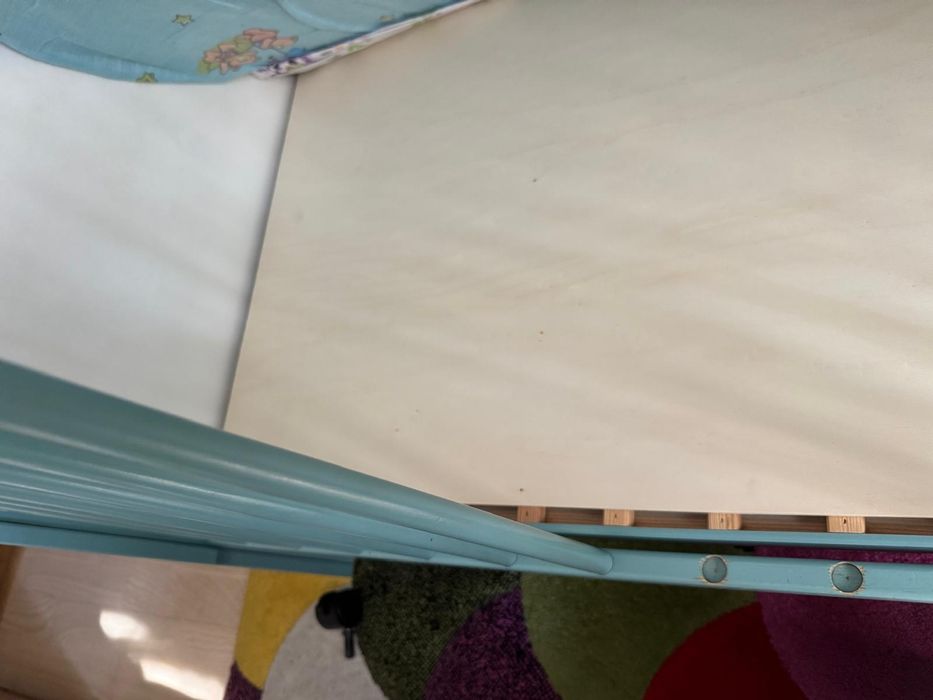 Pat bebe/copil lemn 120X60 bebe-5 ani saltea culisant turcoaz + cadou