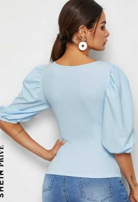 Bluza bleu cu umeri bufanti