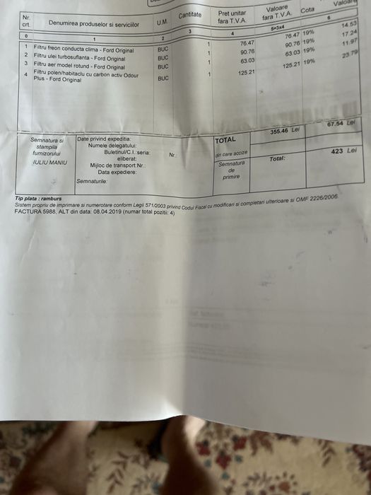 Filtre aer (AC) si turbosuflanta ‘FORD’