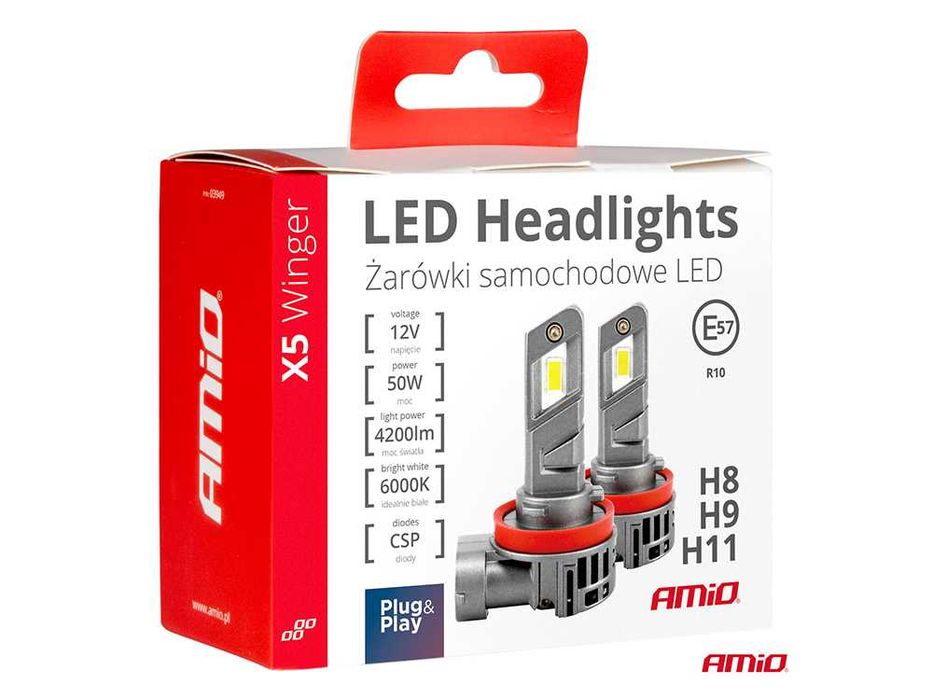 LED крушки H8 H9 H11 AMIO Winger X5 серия Лед крушка Canbus 50W, 6000K