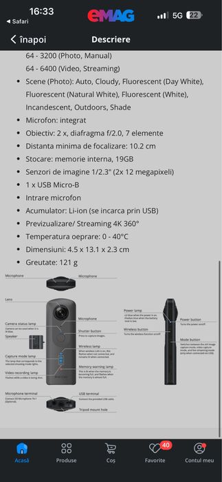 Ricoh Theta V 4K Spherical 360 Degrees VR Camera