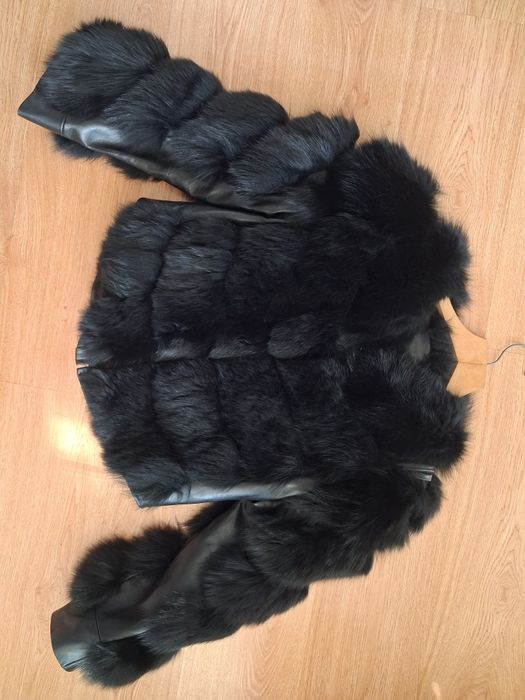 Кожух естествен косъм и кожа със свалящи ръкави тип елек