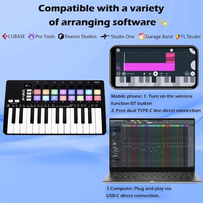 M-VAVE SMK-25 II MIDI DJ клавиатура/контролер с 16 RGB падове