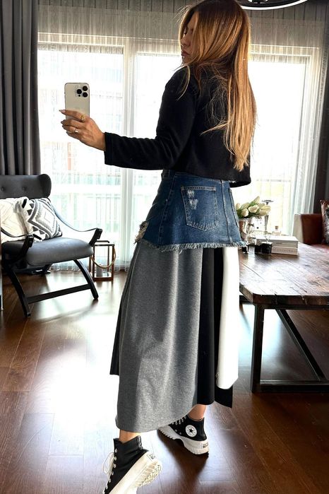 TW3 Дамска дълга пола с деним и плат