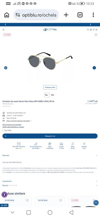Ochelari de soare Max Mara WIRE II RHL IR Auriu 54 mm