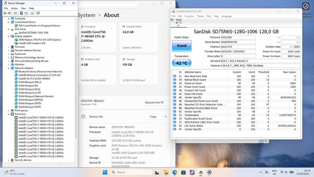 Dell Precision 7740 HD+ 17.3" i7-9850H/128GB/24GB/AMD WX3200 4GB GDDR5