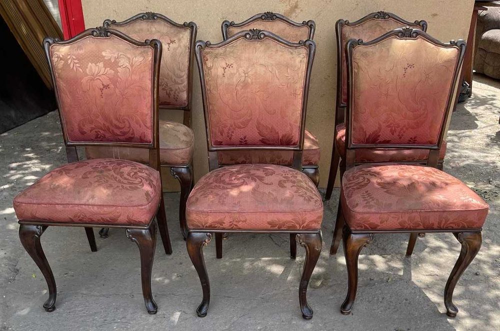 6 Buc Scaun Vintage cu ornamente sculptate; Scaun tapitat