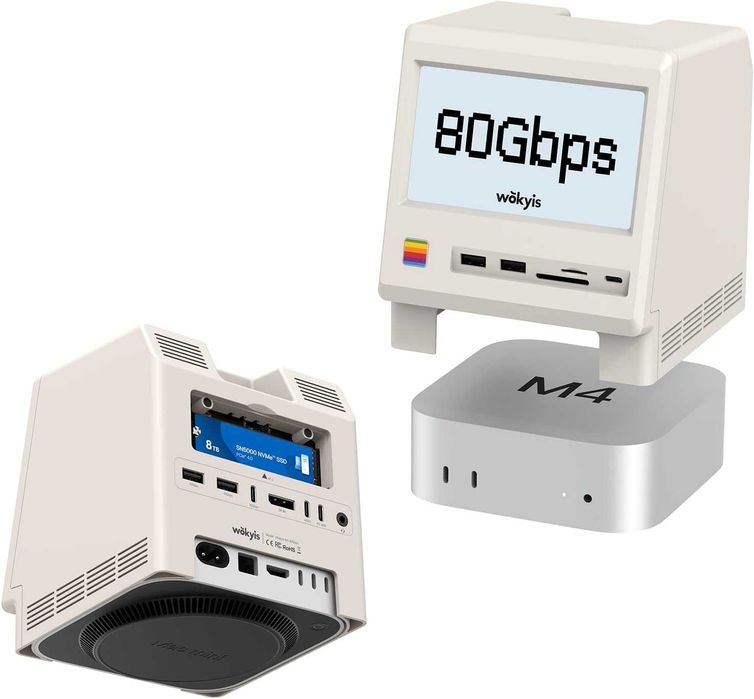 Док-станция M5 Retro для Mac mini M4, 5-дюймовый HD-дисплей 80 Гбит/с