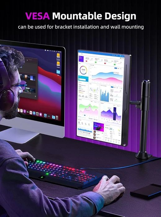 Monitor portabil UPERFECT 4K 15,6 inch cu afișaj IPS UHD 3840 x 2160/ HDMI/ USB C/ ecran mat pentru PC/ laptop/ PS4/5/ Xbox/ Switch/ fotografi/ NOU