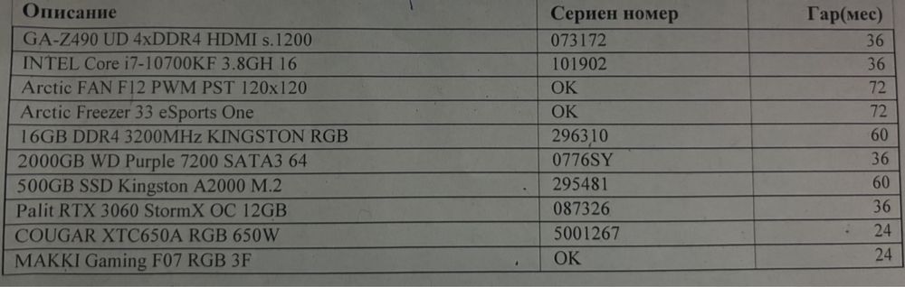 Геймърски компютър RTX3060 Intel Core i7-10700