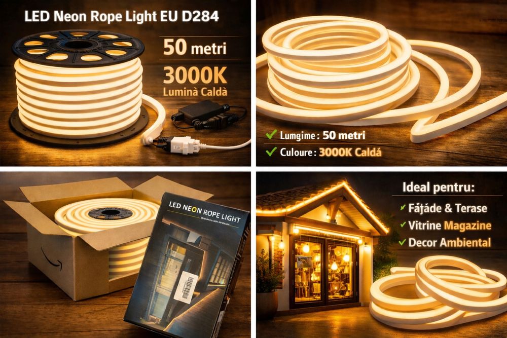 LED Neon Rope Light EU D284 – 50 m – 3000K (Lumină caldă) – NOU