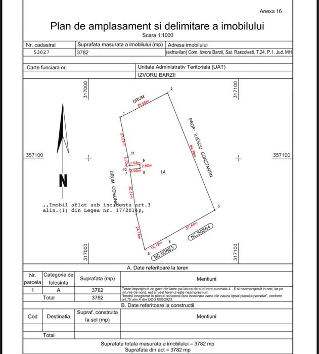 Teren extravilan de vânzare – 3782mp – sat Răscolești, jud MH