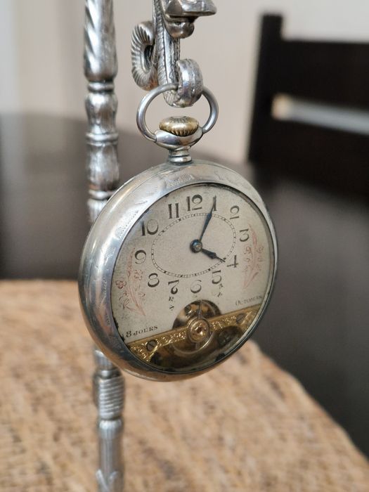 Рядък антикварен колекционерски швейцарски джобен часовник Hebdomas