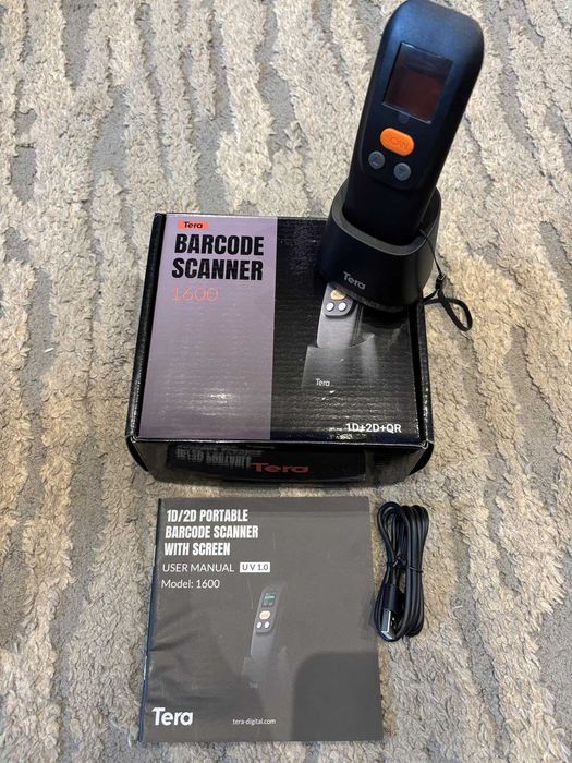 Мини безжичен скенер за баркодове Tera 1600, 1.4" екран, 1200 mAh