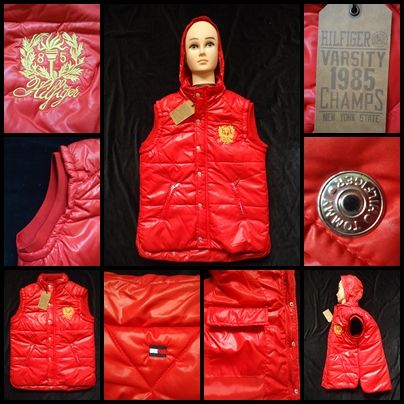 Vesta rosie L barbati gluga retractabila in guler 3 buzunare