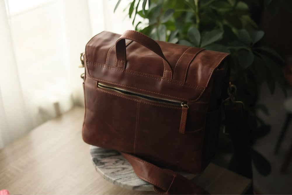 Geanta foto pentru fotografi din piele maro coniac luxoasa