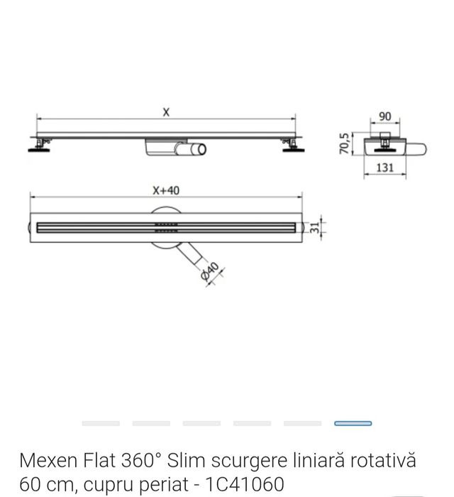 Rigola de dus NOUA, slim 60 cm