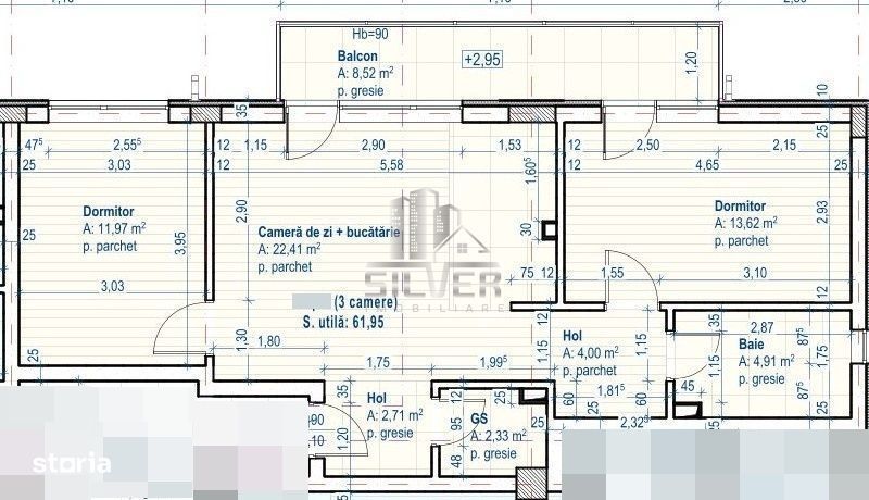 Apartament cu 3 camere/62 MP/CF/zona Catanelor.