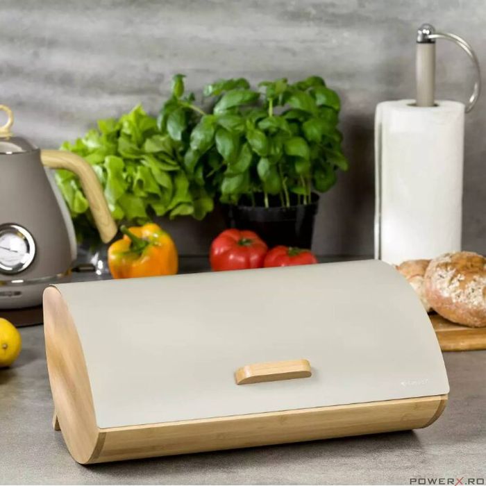 Cutie paine, din bambus cu capac otel, gri, Kassel