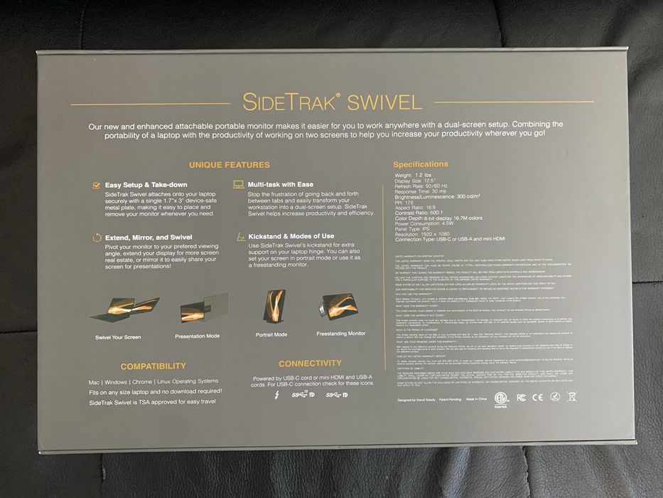 Новый портативный монитор 12.5’ Sidetrak Swivel США.