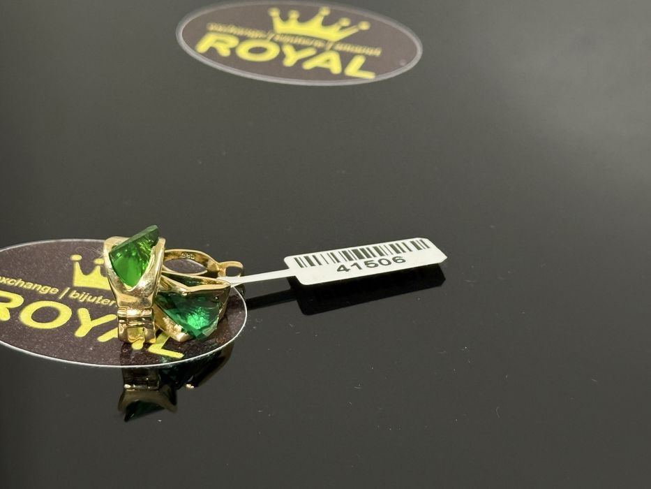 Bijuteria ROYAL : Cercei AUR 14K / 3.87 GR dama 585 cu cristale verzi