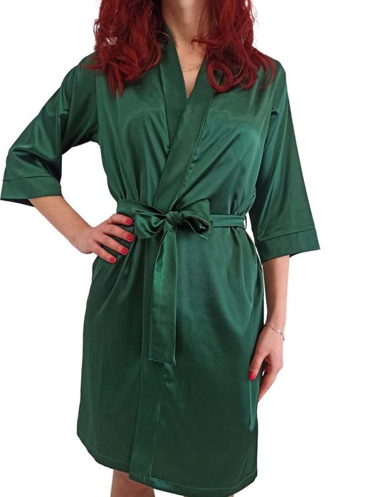 Halat personalizabil domnisoare de onoare, material satin, verde brad